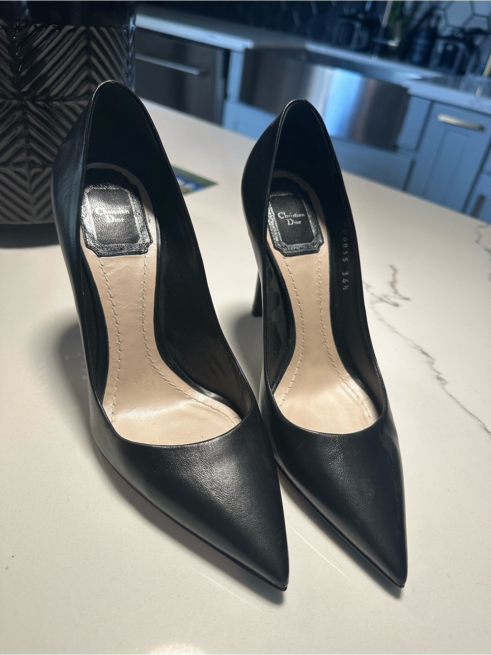 Dior Black Pointed-Toe Leather Stiletto Pumps